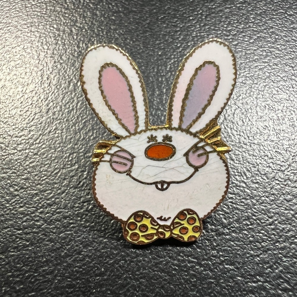 Vintage Bunny Enamel Tie Tack Gold Tone Rabbit‎ Brooch Lapel Pin Flaw